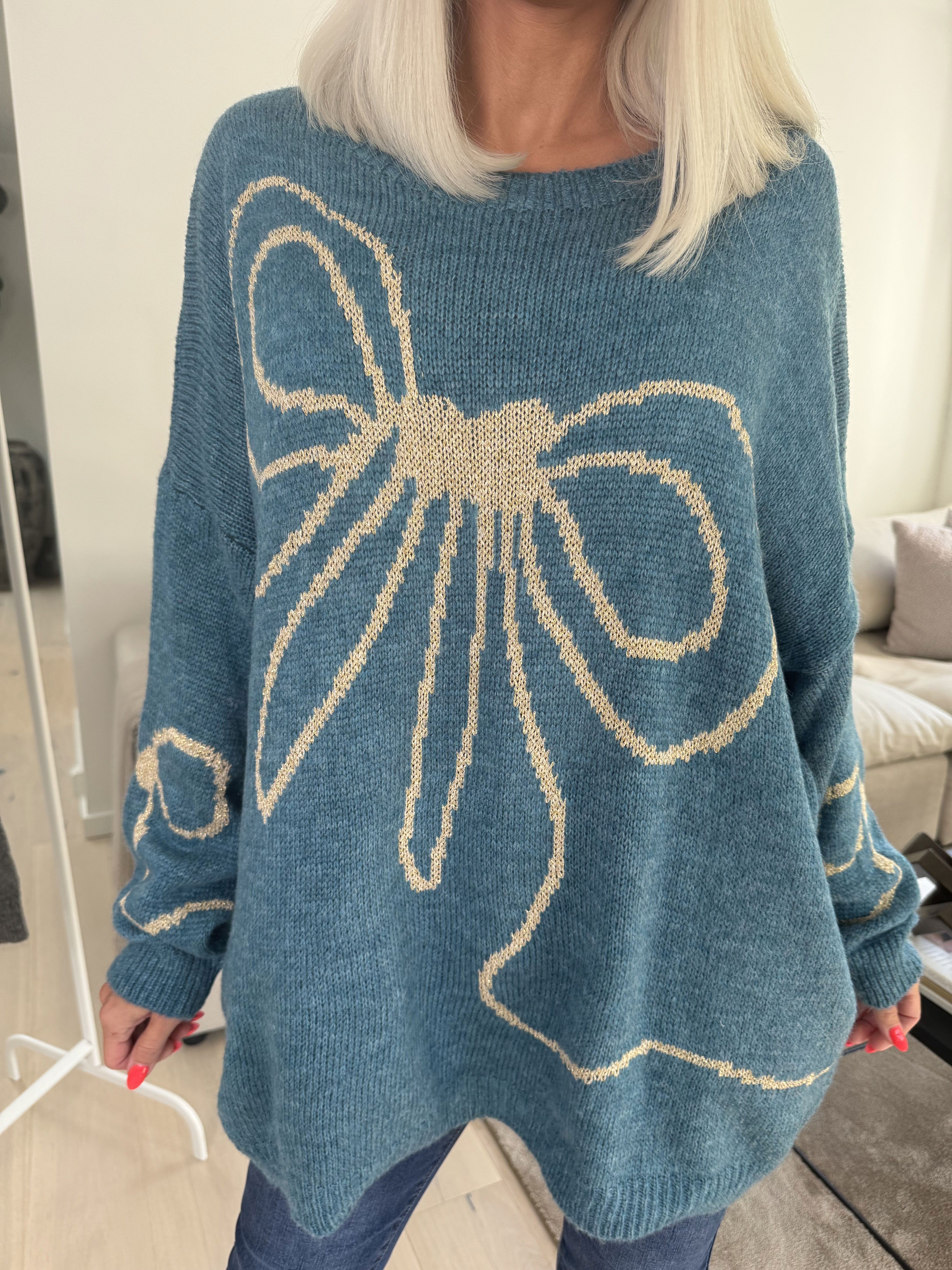 Ruby - Striktrøje med uld og sløjfe i guldtråde